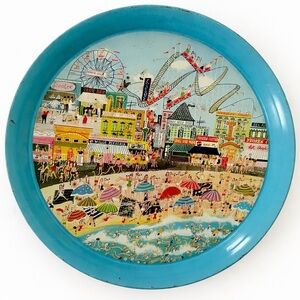 Vintage 1950s Pepsi-Cola Coney Island Boardwalk Tin Litho Serving Trays